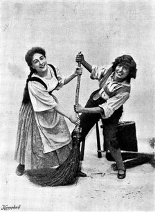 "Hänsel and Gretel,'' at the Gaiety Theatre: Jeanne Douste as Gretel and Marie Elba as Hänsel, 1895. Creators: George Meisenbach, George Henry Hana, Hana Studios Ltd.