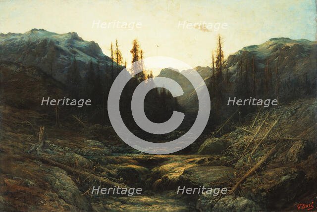 Stream in Mountains at Dusk, mid or late 19th century. Creator: Gustave Doré.