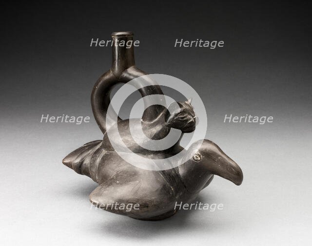 Blackware Vessel in the Form of a Feline Sitting on the Back of a Bird, 180 B.C./A.D. 500. Creator: Unknown.