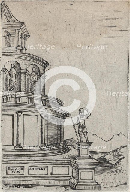 Sepulchrum (sic) Adriani, from a Series of 24 Depicting (Reconstructed) Build..., Plate ca. 1530-50. Creator: Anon.
