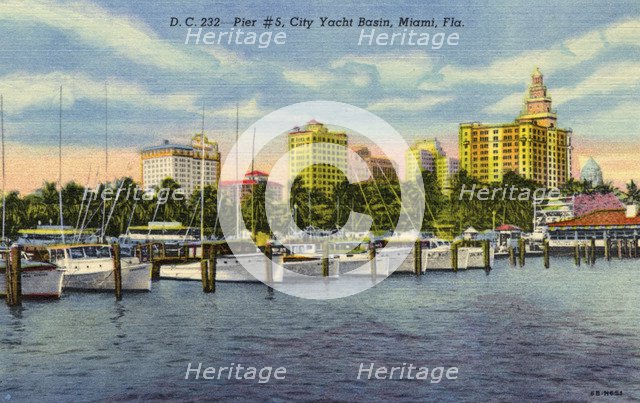 Pier 5, City Yacht Basin, Miami, Florida, USA, 1946. Artist: Unknown