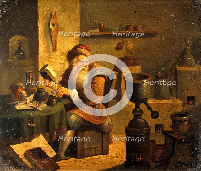 An alchemist in his laboratory, c1680s. Creator: Follower of David Teniers II.