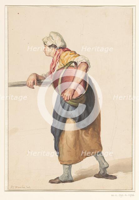 Standing woman with a bucket under her arm, 1790-1852. Creator: Pieter Christoffel Wonder.