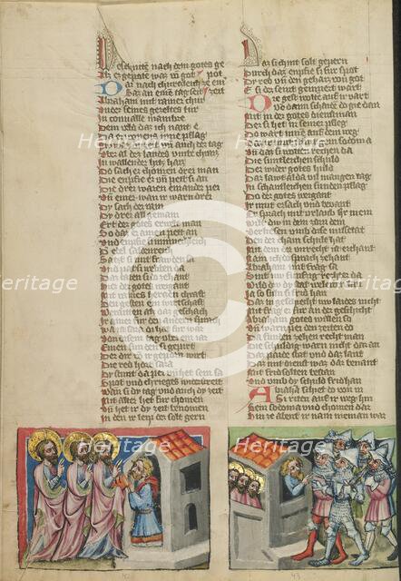 Abraham and the Three Angels: The Sodomites Beating on Lot's House; Weltchronik, about 1400-1410. Creator: Unknown.