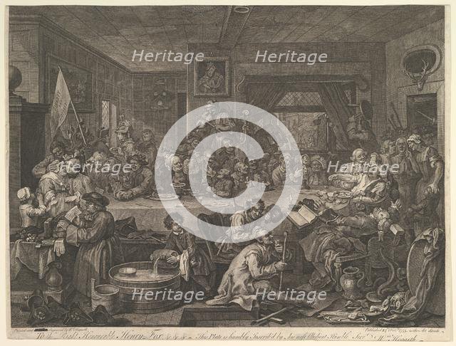 An Election Entertainment, Plate I: Four Prints of an Election, February 24, 1755. Creator: William Hogarth.