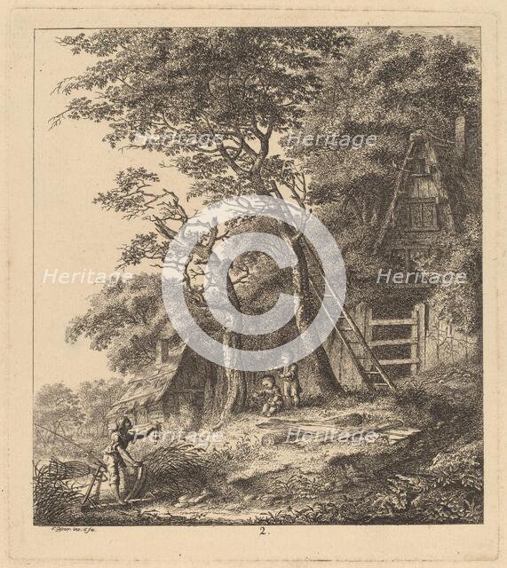 A Fisherman and Two Children in a Landscape with Thatched Cottages, 1764. Creator: Salomon Gessner.