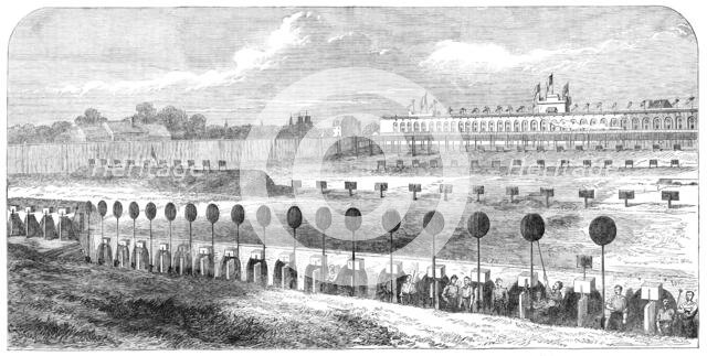Meeting of the Belgian National Rifle Association at Brussels: general view of practice-ground, 1865 Creator: Unknown.