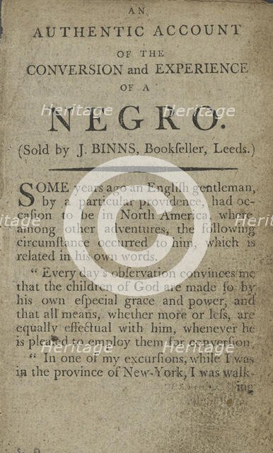 An authentic account of the conversion and experience of a Negro, 1790-1796. Creator: Unknown.