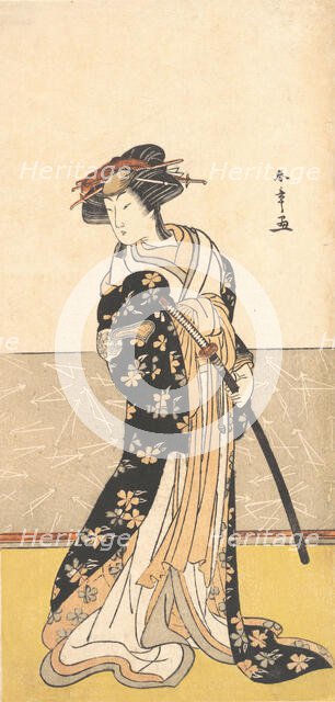 The Actor Nakamura Riko, as a Courtesan with a Sword, ca. 1780. Creator: Shunsho.