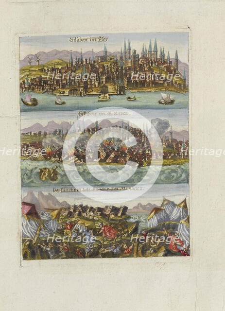The 1755 Lisbon earthquake. From the "Augsburgische Sammlung" by J. M. Roth, 1756. Creator: Anonymous.