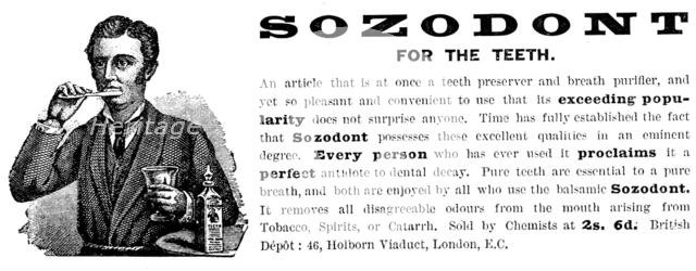 Advertisement for Sozodont for the Teeth, 1890. Creator: Unknown.