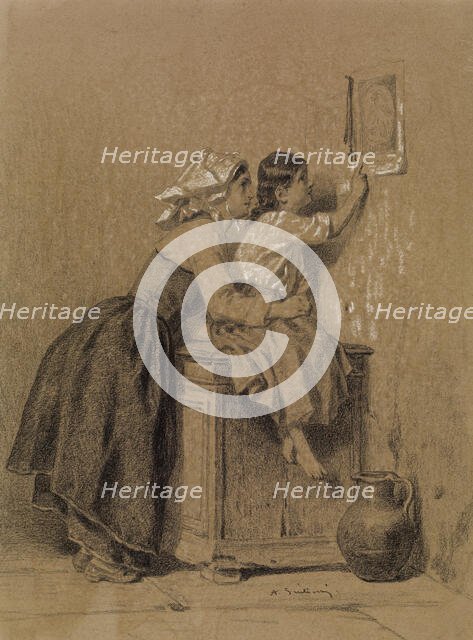 Interior, Woman and Child, c1835. Creator: Alexandre-Marie Guillemin.