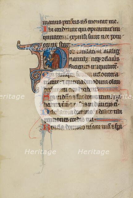 Initial N: A Man Holding a Wheat Sheaf; Bute Psalter, text and illumination about 1285. Creator: Bute Master.