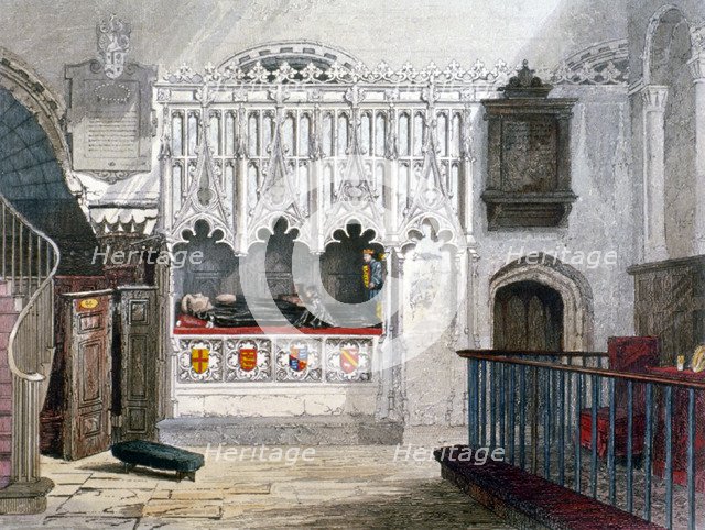 Monument in the Church of St Bartholomew-the-Great, Smithfield, City of London, 1851. Artist: John Wykeham Archer