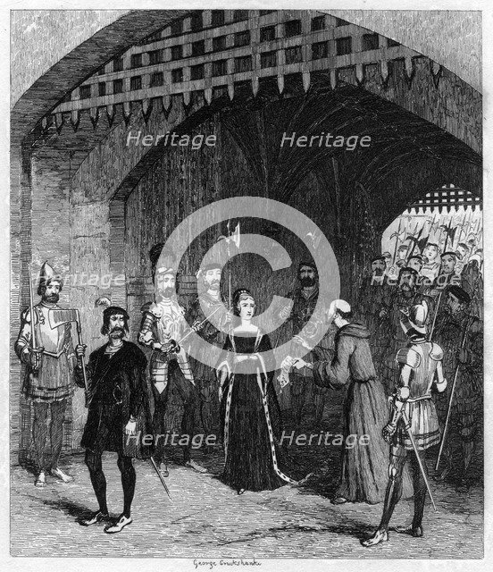 Feckenham offering Lady Jane Grey a pardon on her way to trial, 1553 (1840). Artist: George Cruikshank