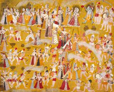 Krishna and Radha Celebrating the Holi Festival with Companions, c1750. Creator: Unknown.