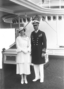 The Duke and Duchess of York aboard 'HMY Victoria and Albert', 1935. Creator: Kirk & Sons of Cowes.