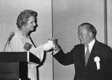 Margaret Thatcher drinking a toast with Masayoshi Ohira, Secretary General of the LDP. Artist: Unknown