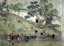 Chao Hsia visiting the fields, encouraging people to plant Mulberry trees. Artist: Unknown.