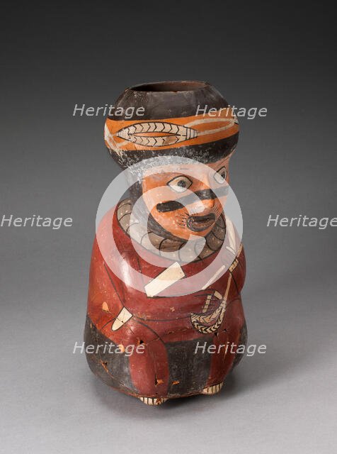 Jar in the Form of a Seated Warrior Holding a Sling and Club, 180 B.C./A.D. 500. Creator: Unknown.