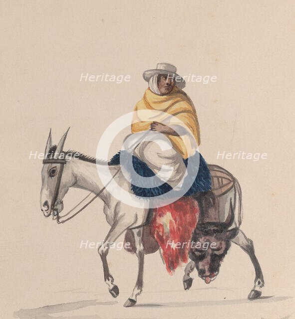 A butcher riding a donkey, from a group of drawings depicting Peruvian costume, ca. 1848. Creator: Attributed to Francisco (Pancho) Fierro.