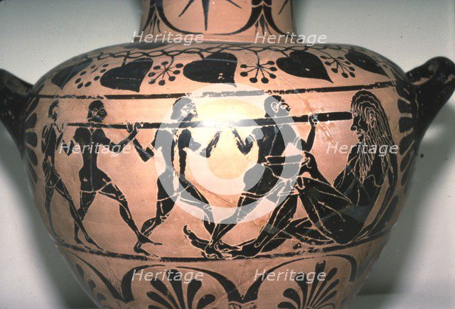 Greek Vase, Blinding of Polyphemus, late Archaic period, c530BC-c510BC.