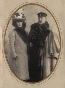 Fire Chief A. F. Domishkevich in the Winter Uniform of a Firefighter (With His Wife), 1901. Creator: N. A. Lavrov.