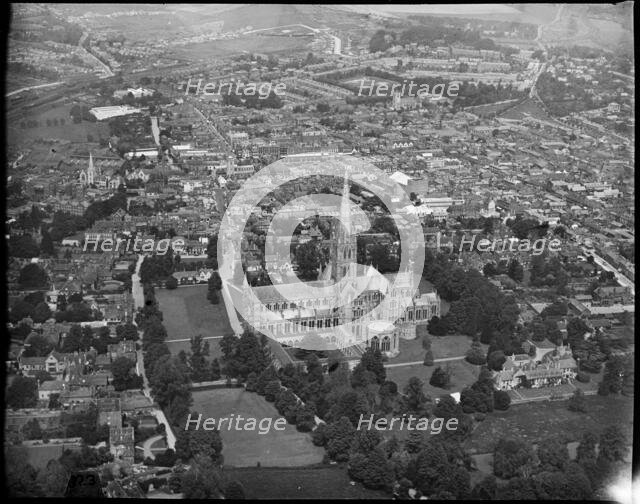St Mary's Cathedral and  environs, Salisbury, Wiltshire, c1930s. Creator: Arthur William Hobart.