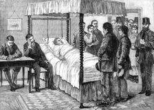 Prisoners charged with shooting Mr. Hearn at Ballinrobe, Mayo, brought...for identification, 1881.  Creator: William James Palmer.