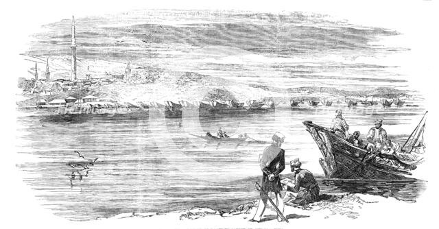 Rustchuk - Bridge of Boats in Course of Construction, 1854. Creator: Unknown.