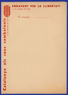 Letter model printed for fighters in campaign. Generalitat de Catalunya, September 1938.