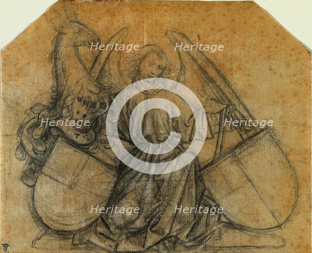 An Angel Supporting Two Escutcheons, c. 1470. Creator: Nikolaus Gerhaert von Leyden (German), attributed to.