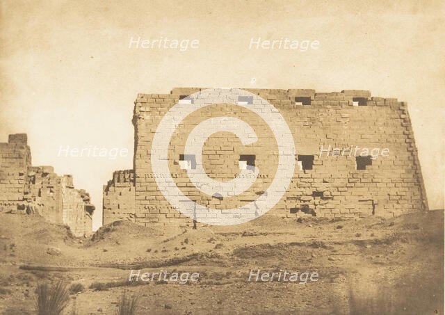 Grand Pylone du Palais de Karnac, Thèbes, 1849-50. Creator: Maxime du Camp.