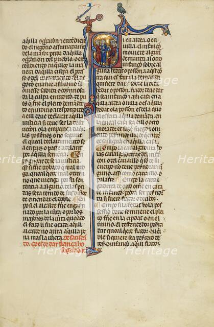 Initial S: A Man Leading Another Man before a Judge; Vidal Mayor, about 1290-1310. Creator: Unknown.