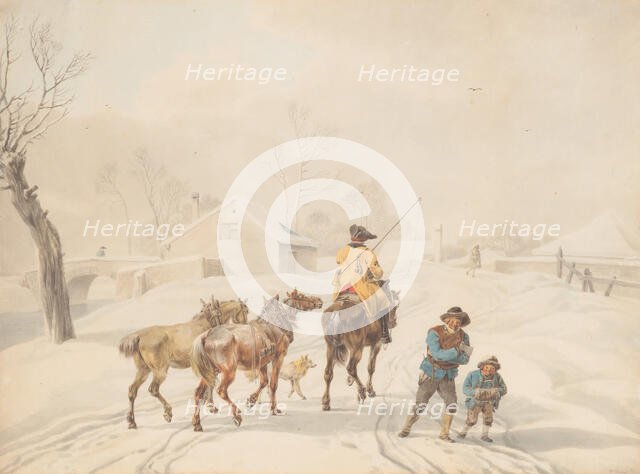 Postilion on Horse in a Winter Landscape, ca. 1798. Creator: Wilhelm von Kobell.