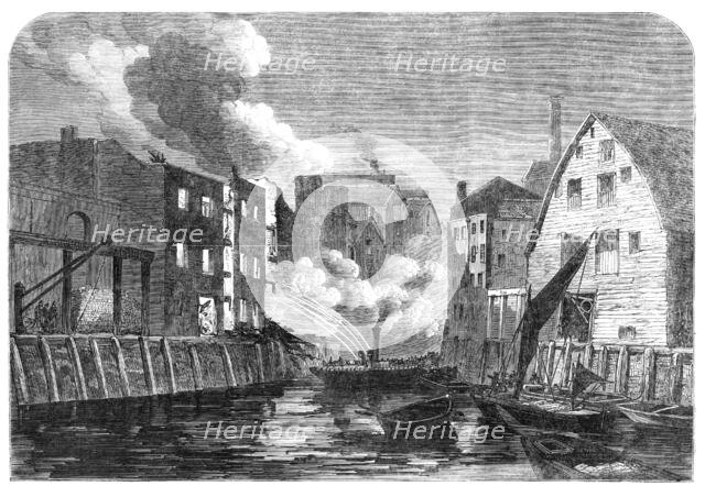 Scene of the fire at Dockhead, Bermondsey, sketched on Saturday morning, 1864. Creator: Unknown.