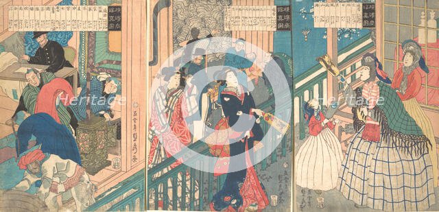 A True View of a Trading House of a Yokohama Merchant, 1st month, 1861. Creator: Sadahide Utagawa.