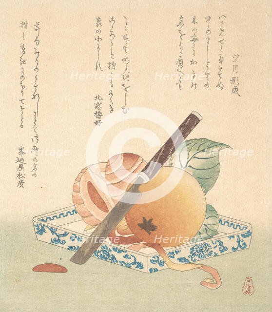 Persimmons on a Plate, 19th century. Creator: Kubo Shunman.