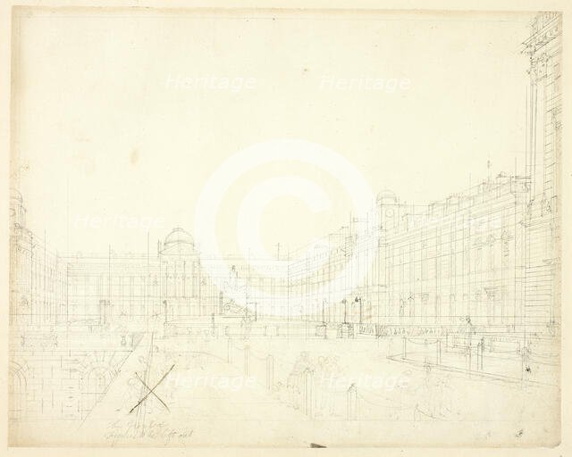 Study for Somerset House, Strand, from Microcosm of London, c. 1809. Creator: Augustus Charles Pugin.