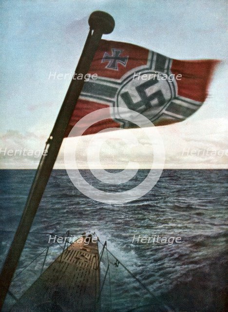 Swastika flying on a German submarine in the North Atlantic, 1941. Artist: Unknown