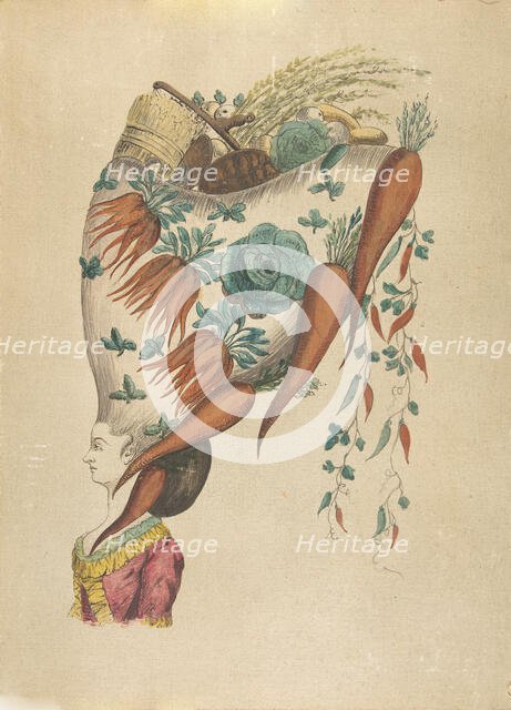 Fantastic Hairdress with Fruit and Vegetable Motif, 18th century. Creator: Anon.