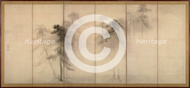 Pine Trees (Left of a pair of six-section folding screens), 16th century. Artist: Hasegawa, Tohaku (1539-1610)