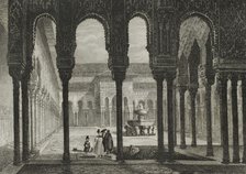Patio and Fountain of the Lions, Alhambra Palace, Granada, Andalusia, Spain, 1853.  Creator: Antonio Roca Sallent.
