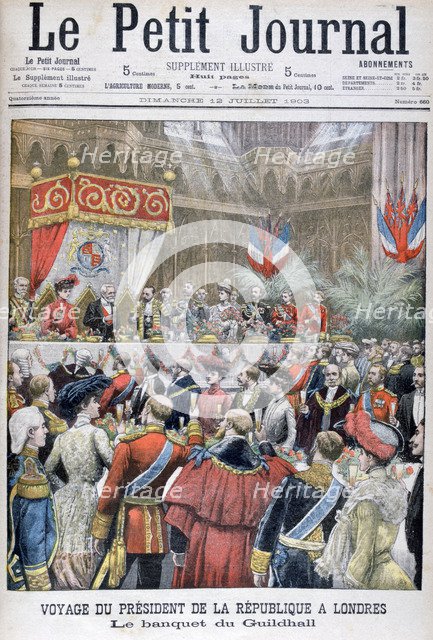 A banquet for the visiting French president, Guildhall, London, 1903. Artist: Unknown