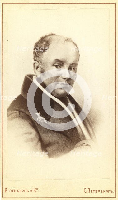 Vasilii Andreevich Zhukovskii, head-and-shoulders portrait, facing right, between 1880 and 1886. Creator: Unknown.