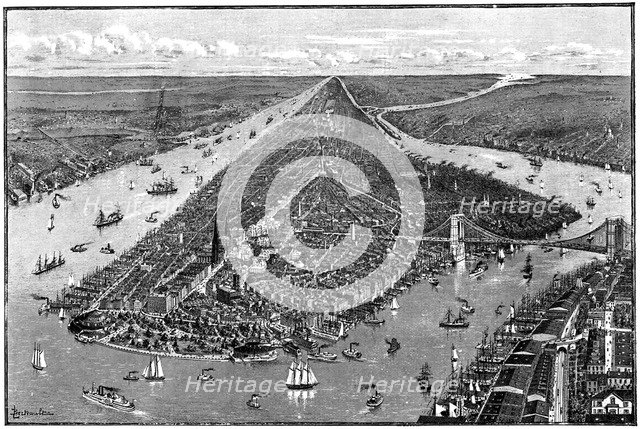 Panorama of New York, USA, 1892.Artist: Berteault