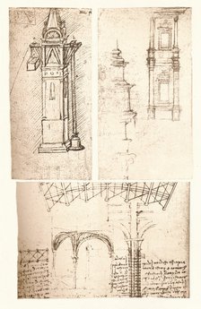 Three architectural drawings, c1472-c1519 (1883). Artist: Leonardo da Vinci.