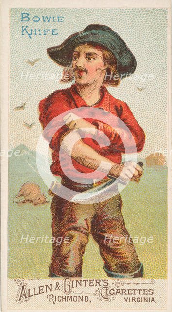 Bowie Knife, from the Arms of All Nations series (N3) for Allen & Ginter Cigarettes Brands, 1887. Creator: Allen & Ginter.
