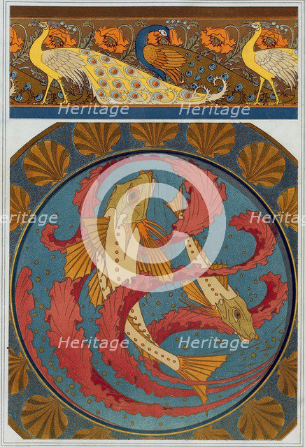 Designs for Peacock and Poppy Border, pub. 1897. Creator: Maurice Pillard Verneuil (1869?1942).