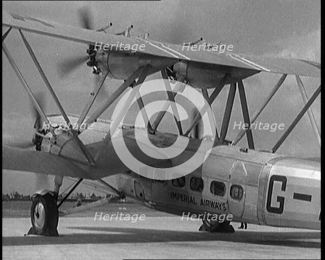 The British Imperial Airways Handley Page 'Hannibal' Biplane Airliner Taxiing at Radlett Air...,1931 Creator: British Pathe Ltd.